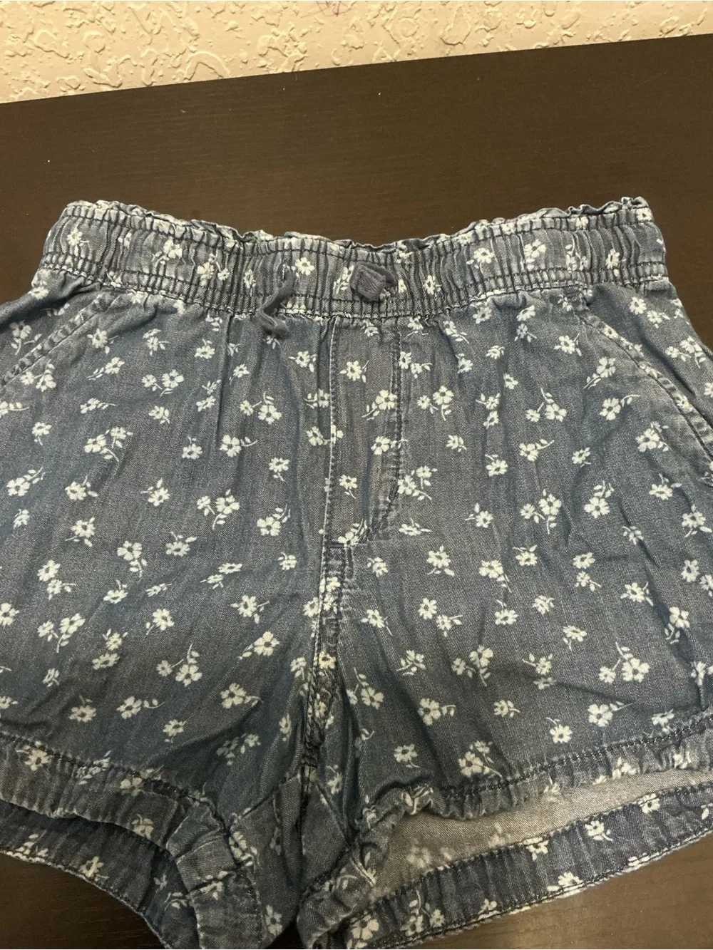 GAP Girls' Chambray Floral Elastic-Waist Shorts - Gray Blue